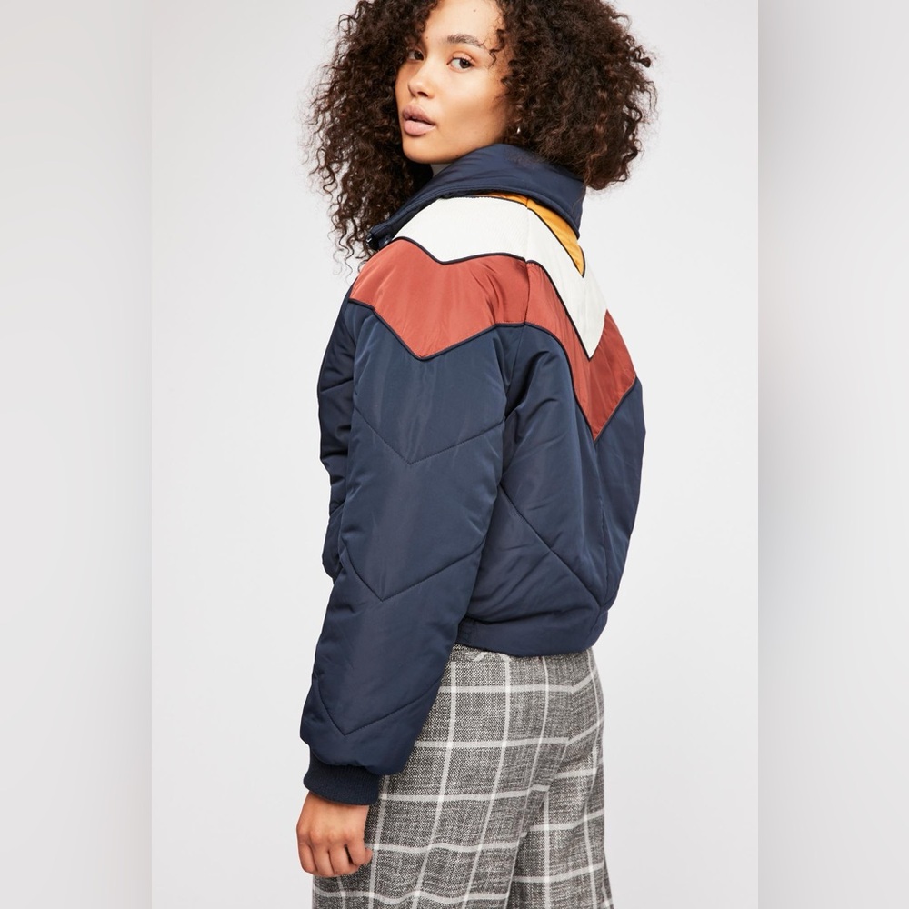 Free People Heidi Ski Cropped Chevron Color Block Stripes Ski Jacket | M